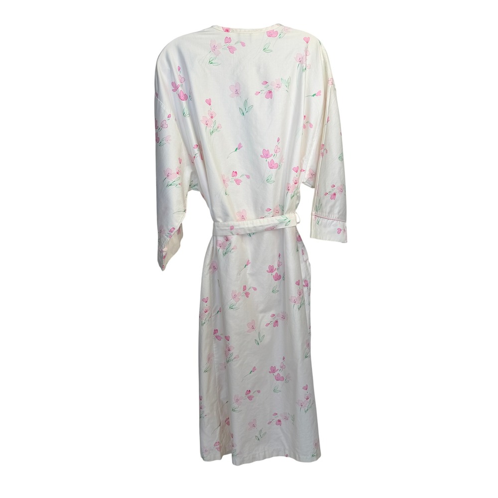 Apostrophe Vintage Floral 100% Cotton Robe Cream Pink Long Wrap Loungewear L - Picture 3 of 6